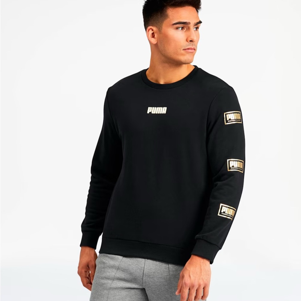 Puma Men's Black Crewneck Sweater,Size M,Made in Cambodia